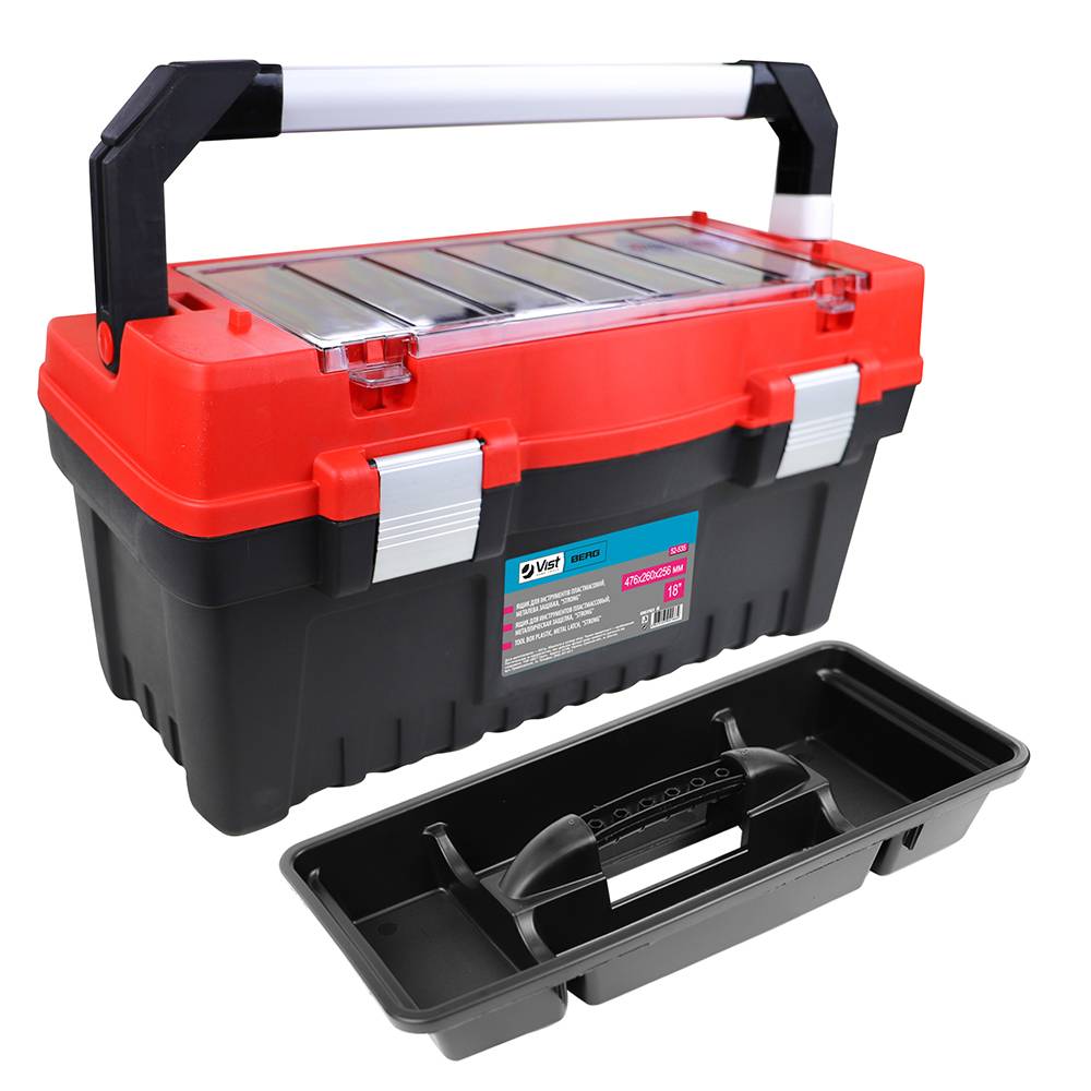 Ящик для інструментів пластмасовий 24, металева защібка, STRONG, 594x288x308 мм Berg | 52-537