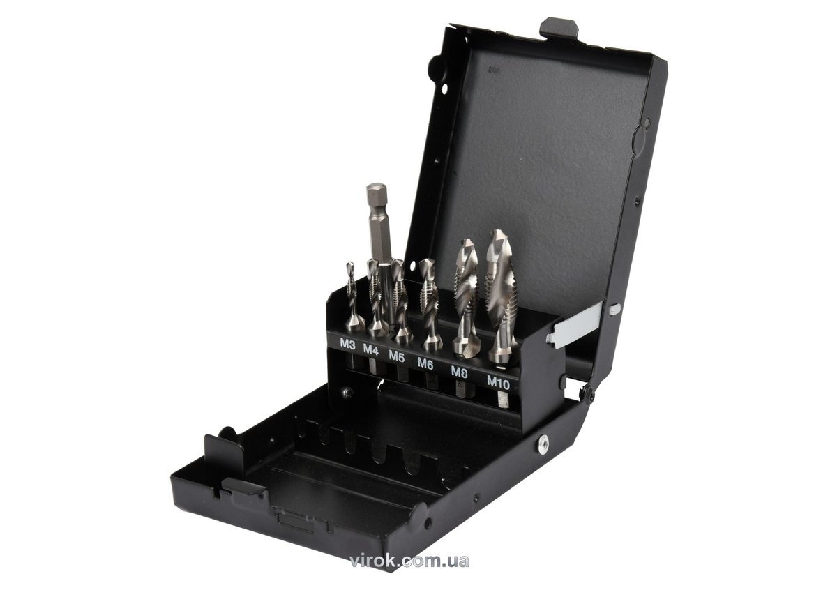 YATO Набір свердл-мітчиків YATO М3-М10, HSS М2, HEX-1/4", з подовжувачем l= 60 мм, 7 шт  | YT-44849