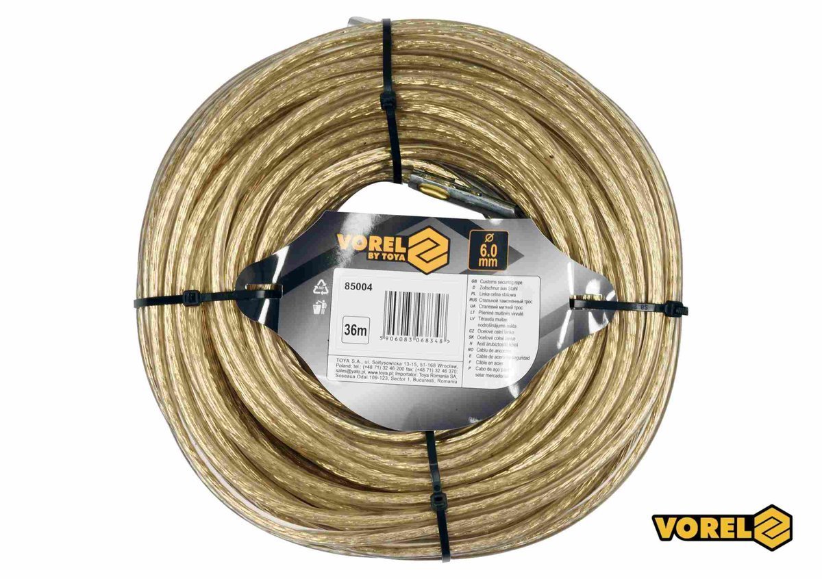 VOREL Трос сталевий з наконечниками для пломб : Ø6 мм x 36 м  | 85004