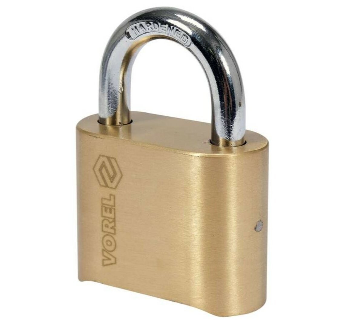 VOREL Замок навісний з кодовим замиканням : латунний корпус- 50х 40 х25 мм, сталева дуга- 23х25х 8 м