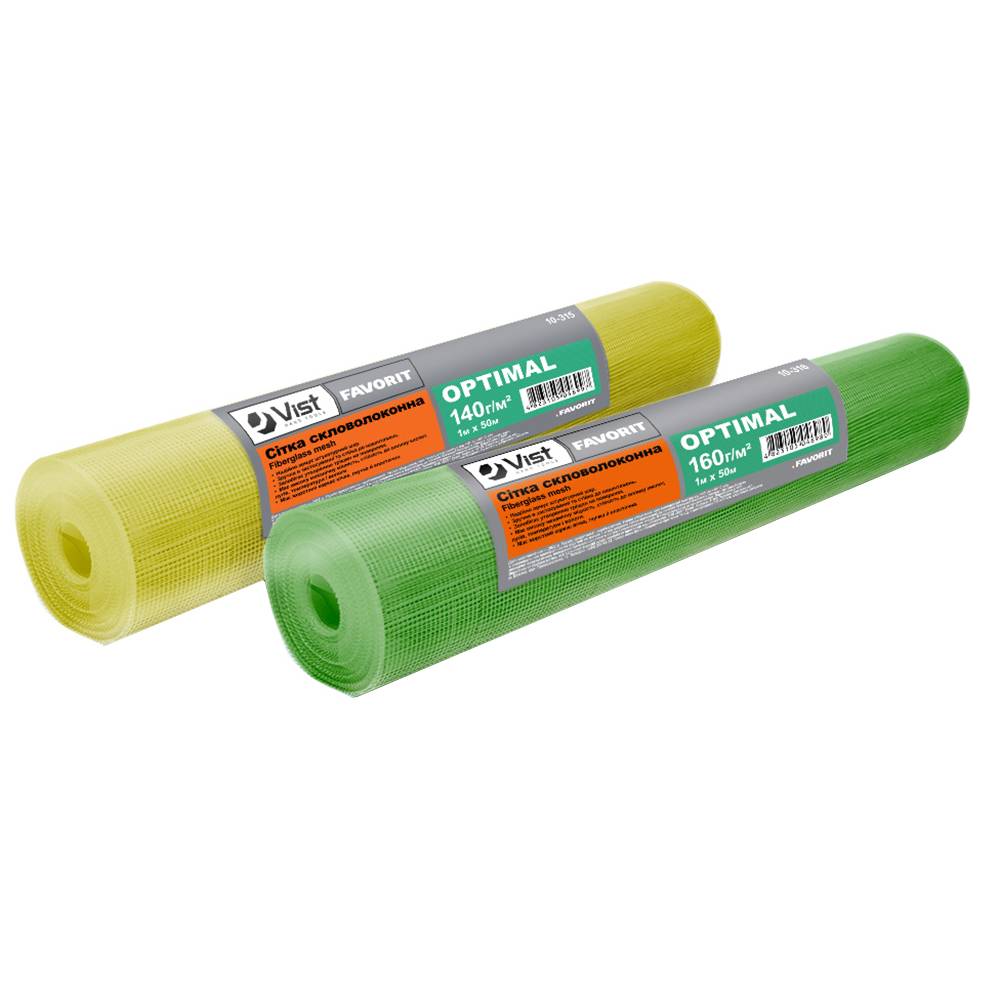 Сітка скловолоконна 140г/м2, 1м х 50 м, жовта Favorit | 10-315