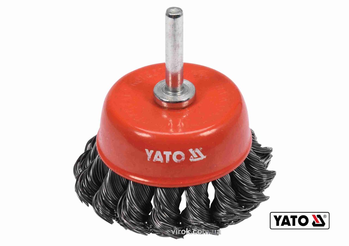 YATO Щітка зачисна зі сталевих плетених дротів "чашка" до дрилі YATO Ø=65 мм, шпиндель Ø=6мм, 12500 