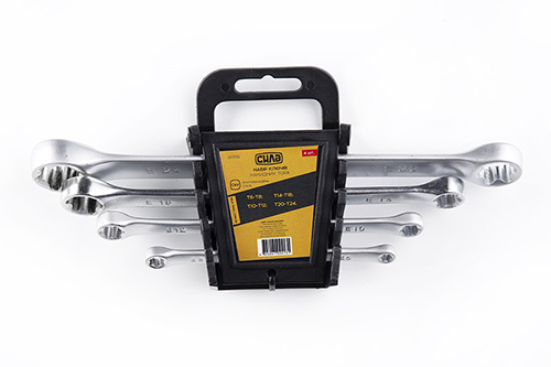 Набор ключей накидных двусторонних TORX CrV (T6-T8, T10-T12, T14-T18, T20-T24) (4шт) СИЛА