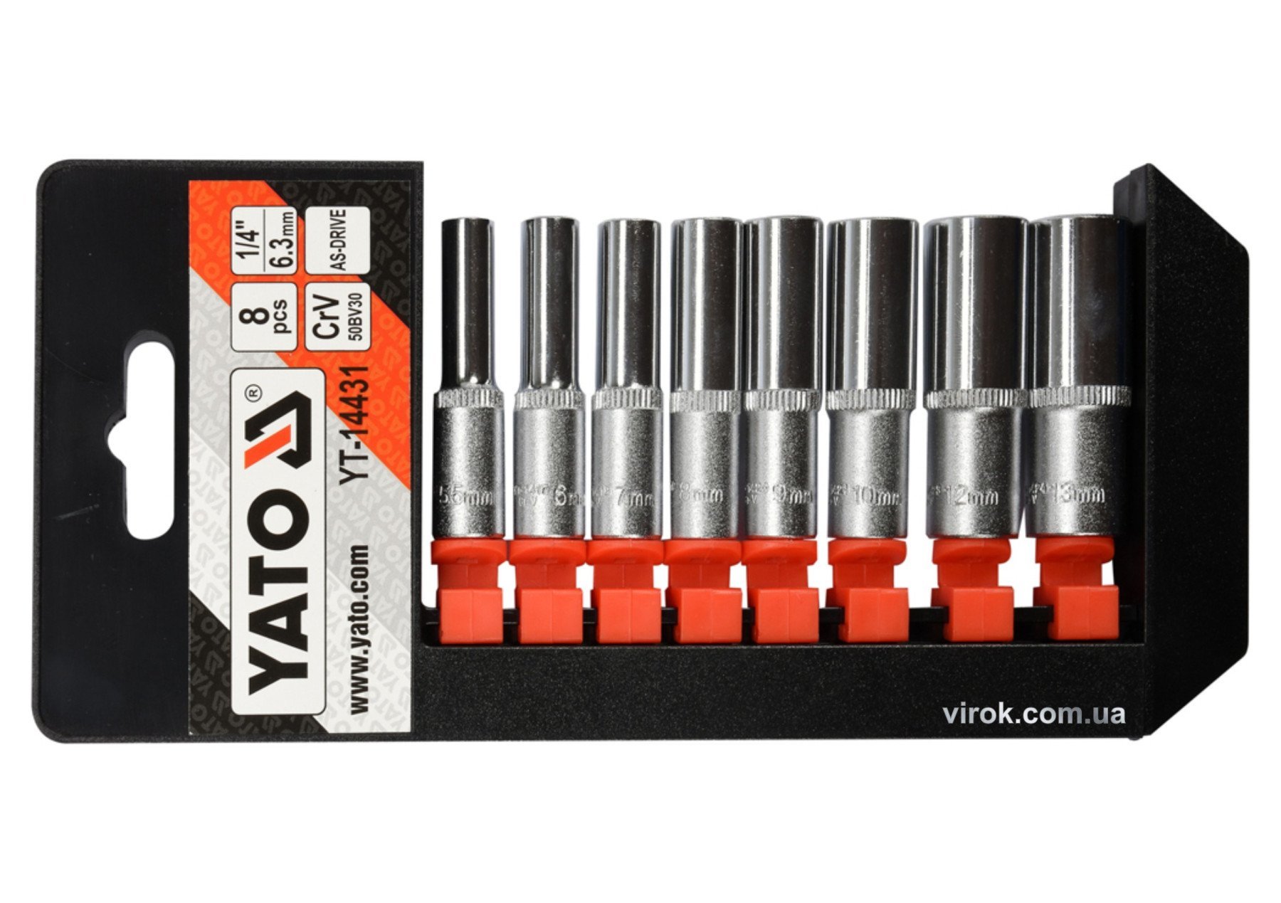 YATO Набір головок торцевих подовжених YATO : квадрат 1/4", М 5,5-13 мм, L= 50 мм. 8 Шт.  | YT-14431