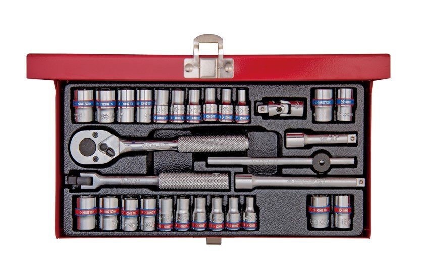 KING TONY Набор головок 1/4" 30 ед. 6-ти гранные,короткие, дюймовые+метрические | 2530CR