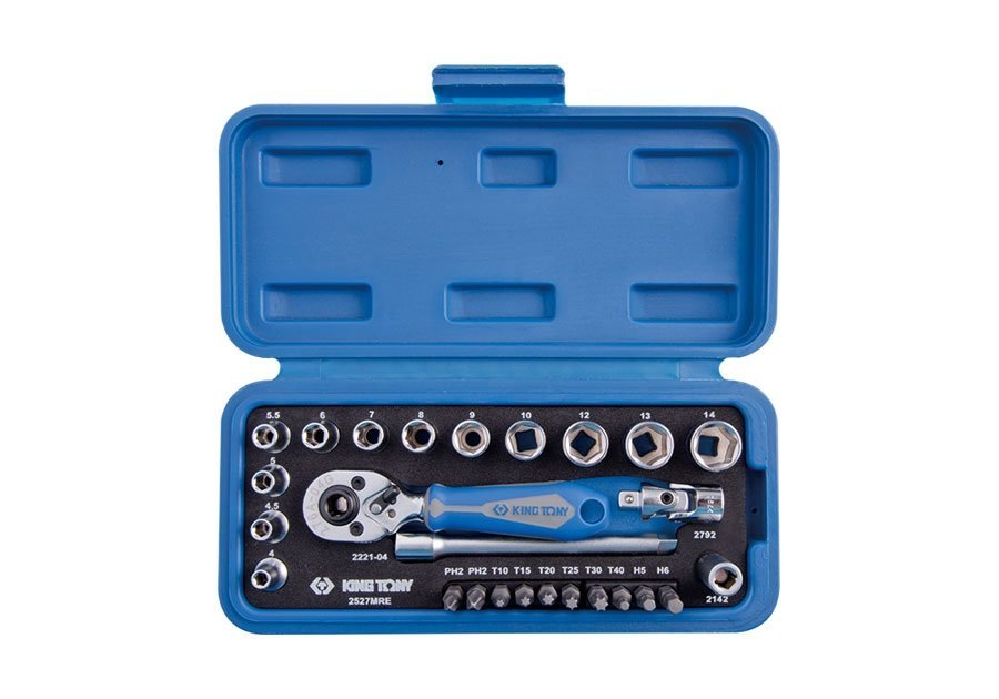 KING TONY Набор головок 1/4" 27 ед. 6-ти гранные, (4-14mm) | 2527MRE