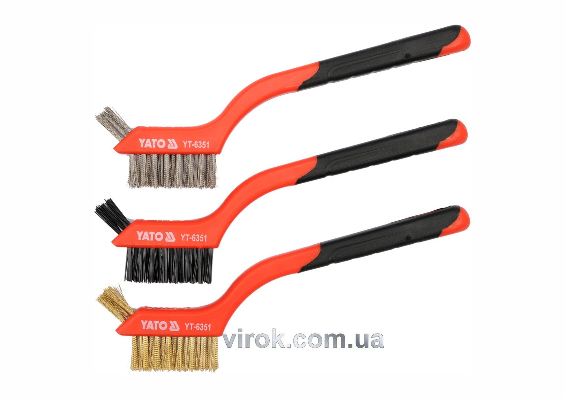 YATO Щітки 3-рядні YATO сталь/латунь/нейлон. на пластик. основі , l= 180 мм, кпл. 3 шт.  | YT-6351