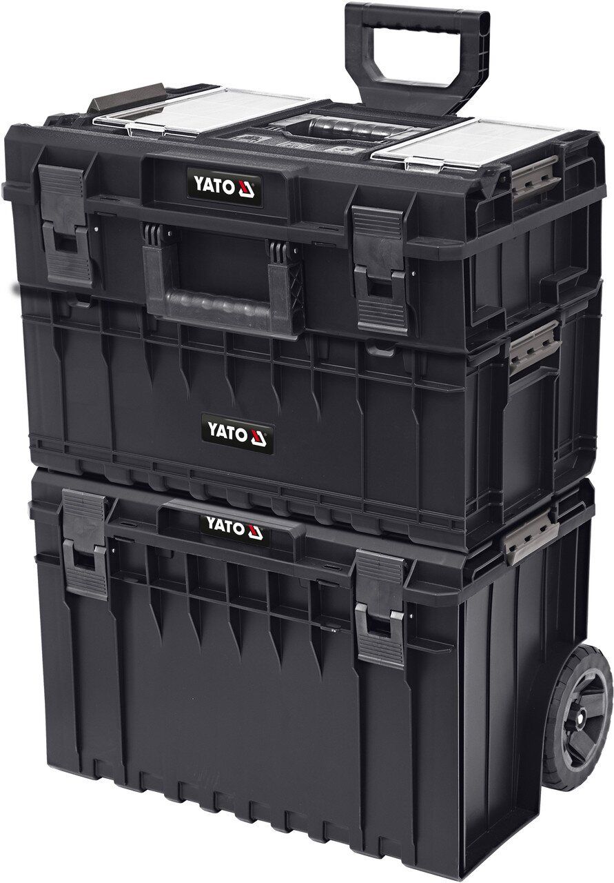 YATO Ящик для інструментів 3 секції, 2 органайзери YATO на 2-х колесах 585х425х810 мм, висувна ручка