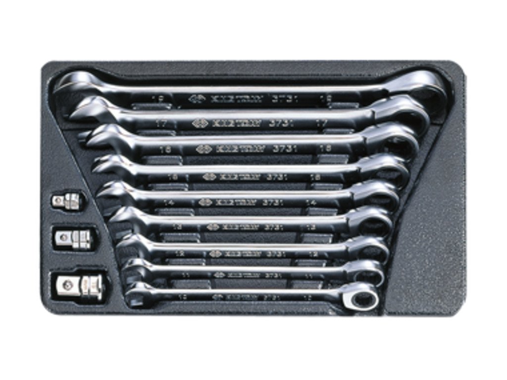 KING TONY Набор ключей рожково-накидных с трещоткой 12ед. 10-19мм и переходники на 1/4", 3/8", 1/2" 