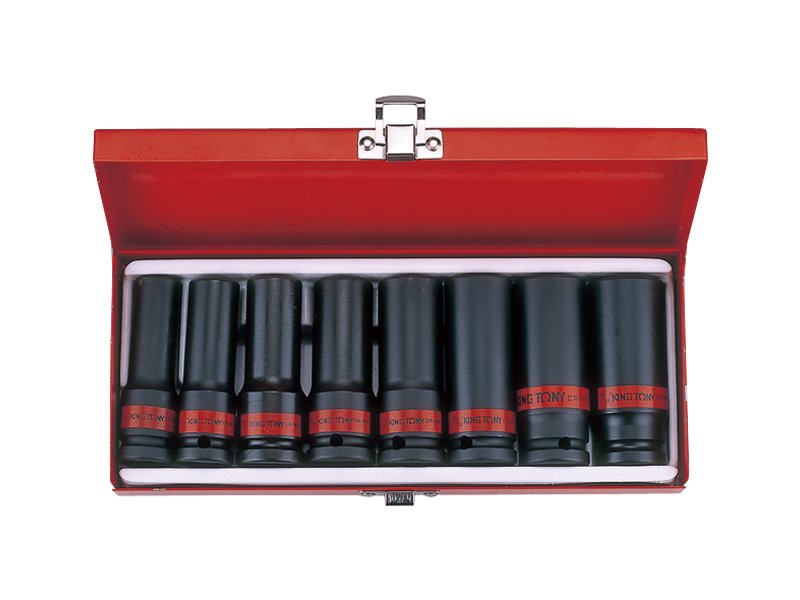 KING TONY Набор головок ударных 1/2" 8 ед. 6-ти гранные,длинные, дюймовые, 1/2"-15/16" | 4410SP