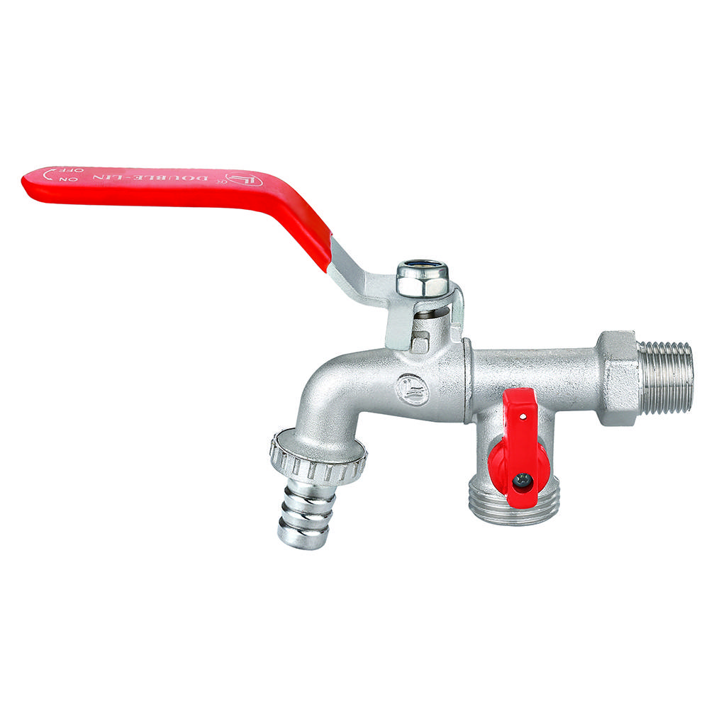 Кран лат. шар. для поливу зовнішня різьба 1/2, додатковий штуцер 3/4 ручка Double-lin | 78-042