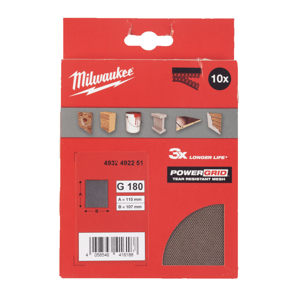 MILWAUKEE Сетчастые шлифлисты для вибрационных шлмфмашын 115x107 HL G180 - 10шт. | 4932492251