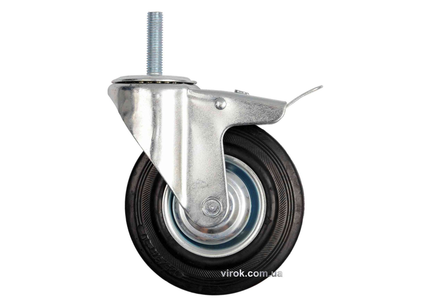 VOREL Колесо до візка з штифтом Ø=200мм, b=44мм з оберт. опорою і гальмом; h=230мм, навант.-150кг | 
