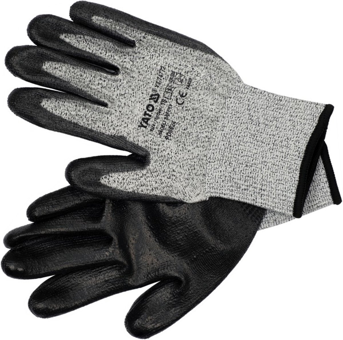 YATO Рукавиці робочі захисні від порізів (HPPE) YATO покриті чорним поліуретаном, розмір 10  | YT-74