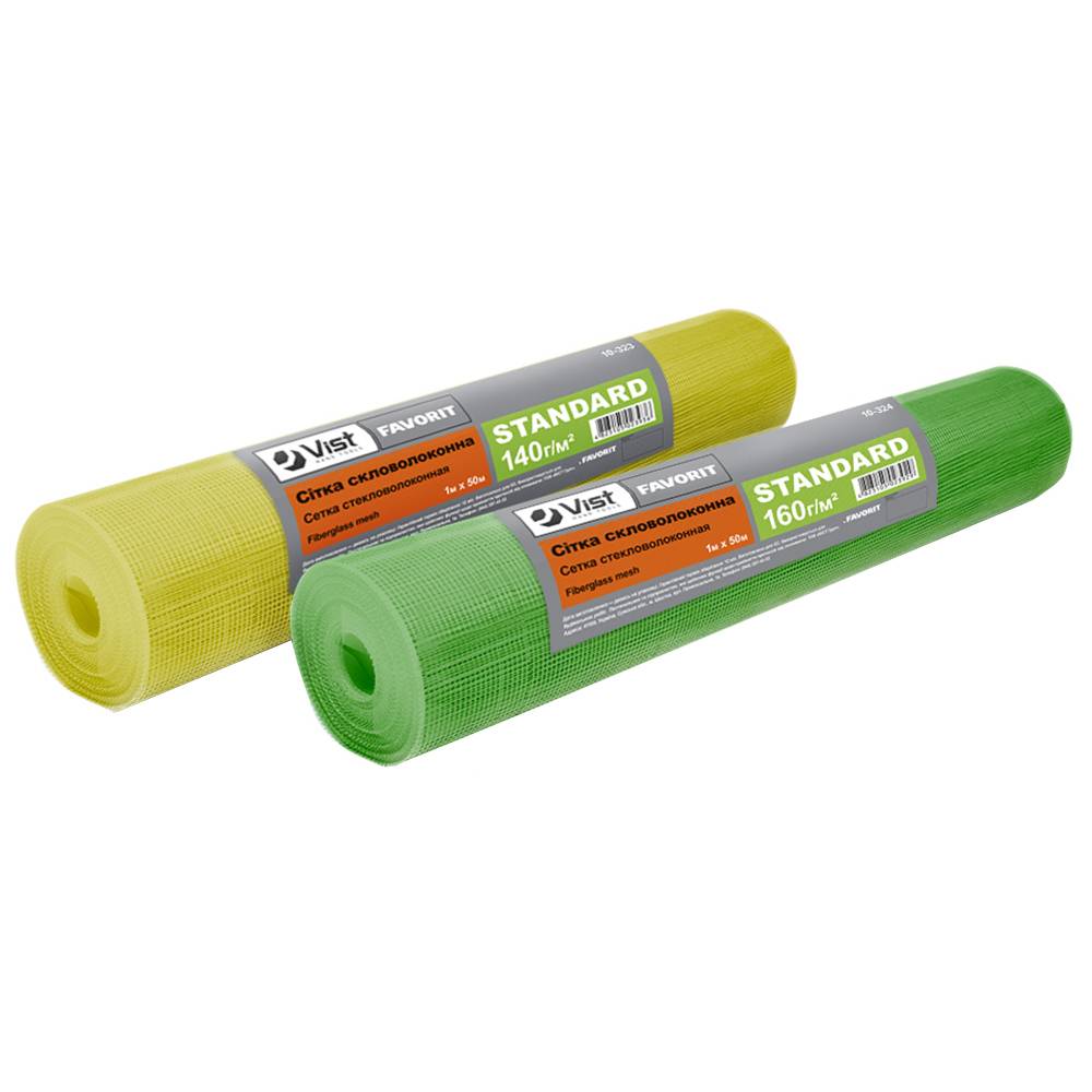 Сітка скловолоконна STANDARD 160г/м2, 5х5мм, 1х50м, зелена Favorit | 10-324