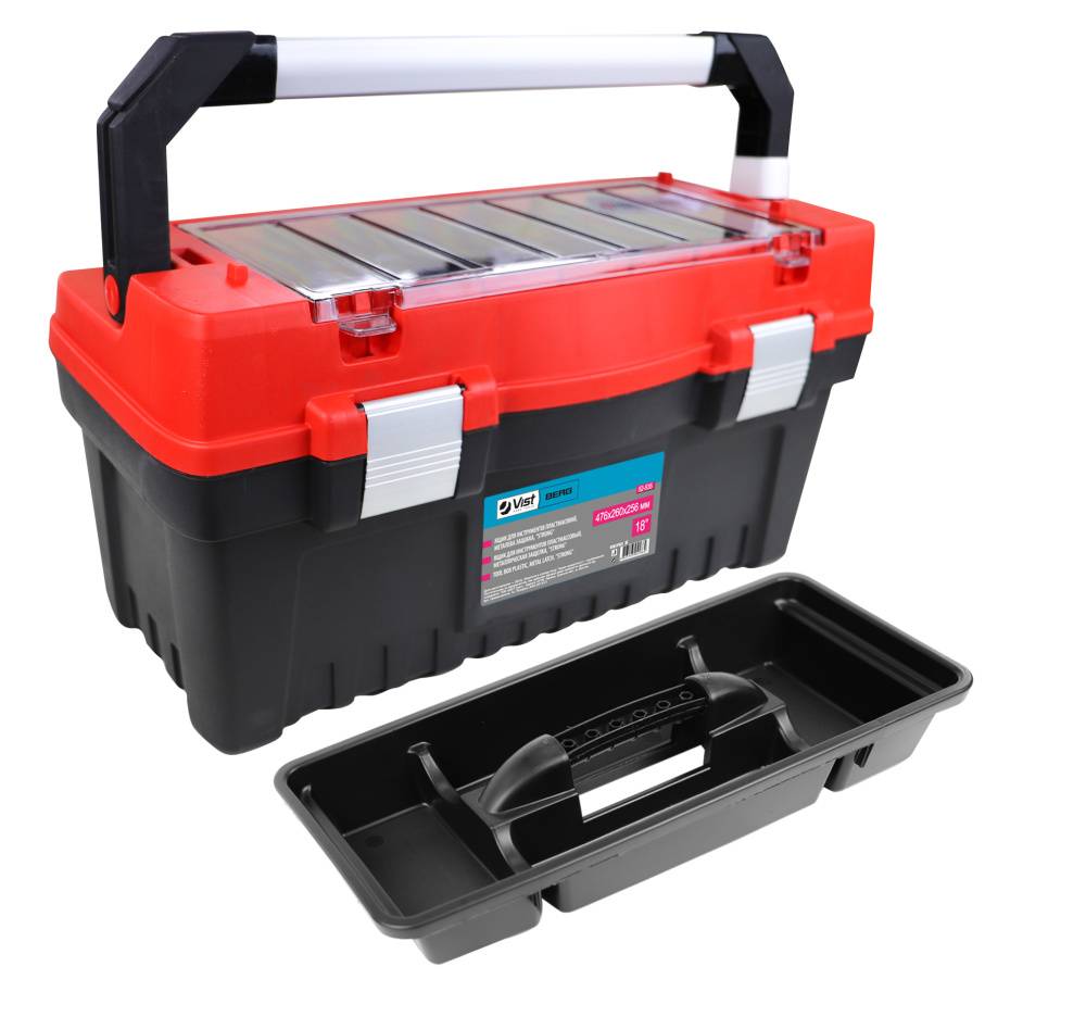 Ящик для інструментів пластмасовий 18, металева защібка, STRONG, 476x260x256 мм Berg | 52-535