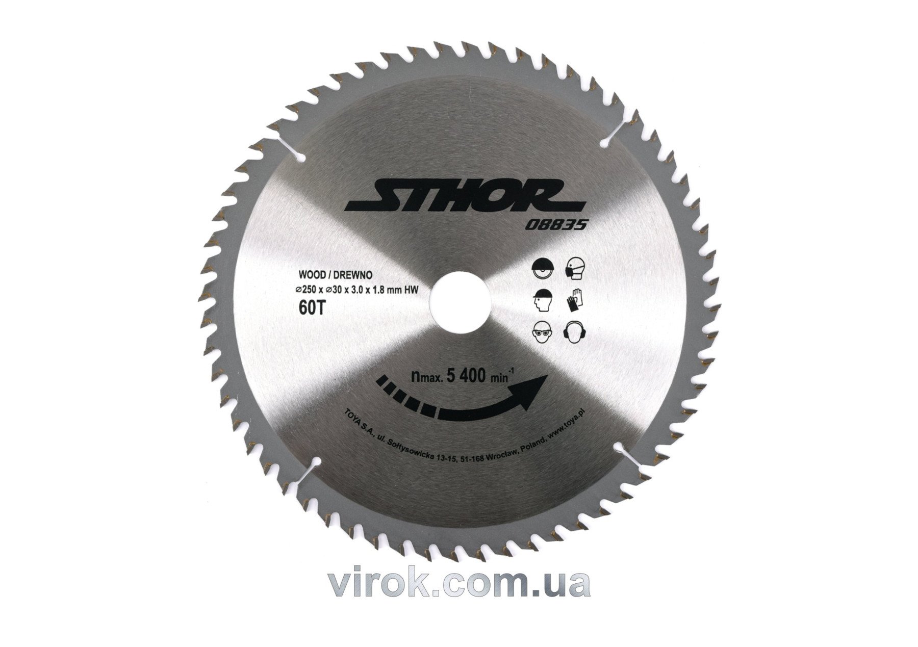 STHOR Диск пильний по дереву . Ø= 250/30 мм, h= 3 мм, 60 зубів  | 08835
