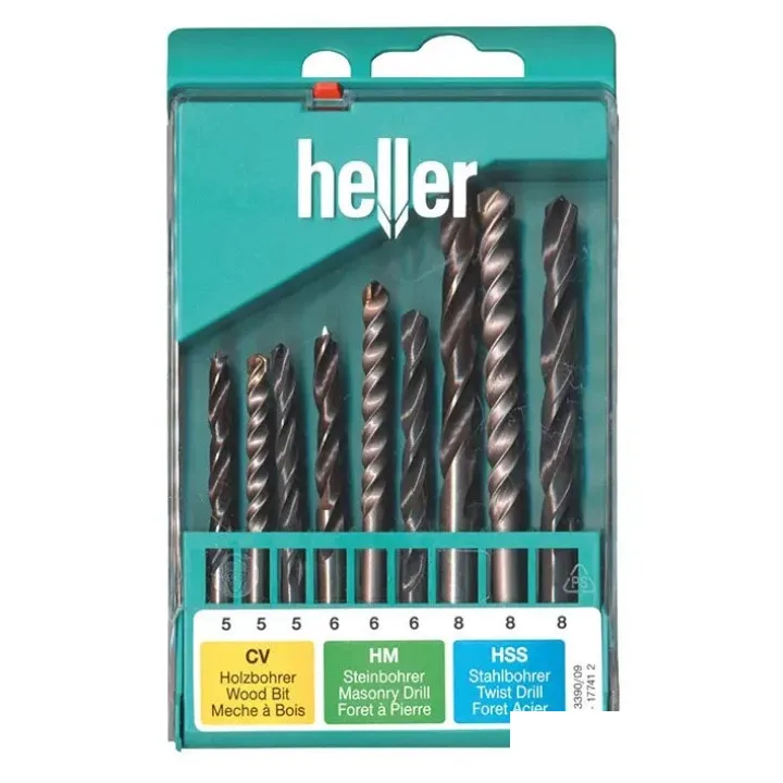 Heller Набор сверл по дереву, бетону, металлу 5/6/8 мм; 9 шт; пластиковая кассета