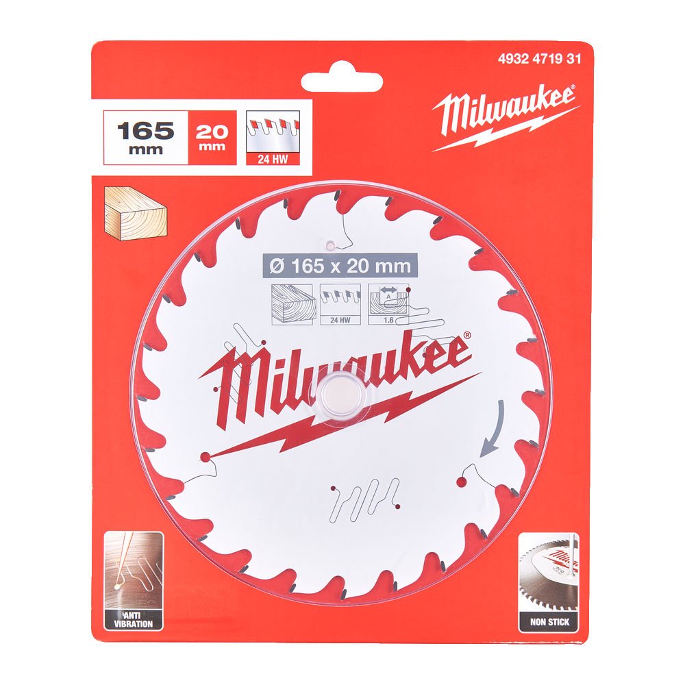 MILWAUKEE Диск пиляльний PFTE THIN KERF , Ø165х20х1,6мм, 24 зуб. | 4932471931