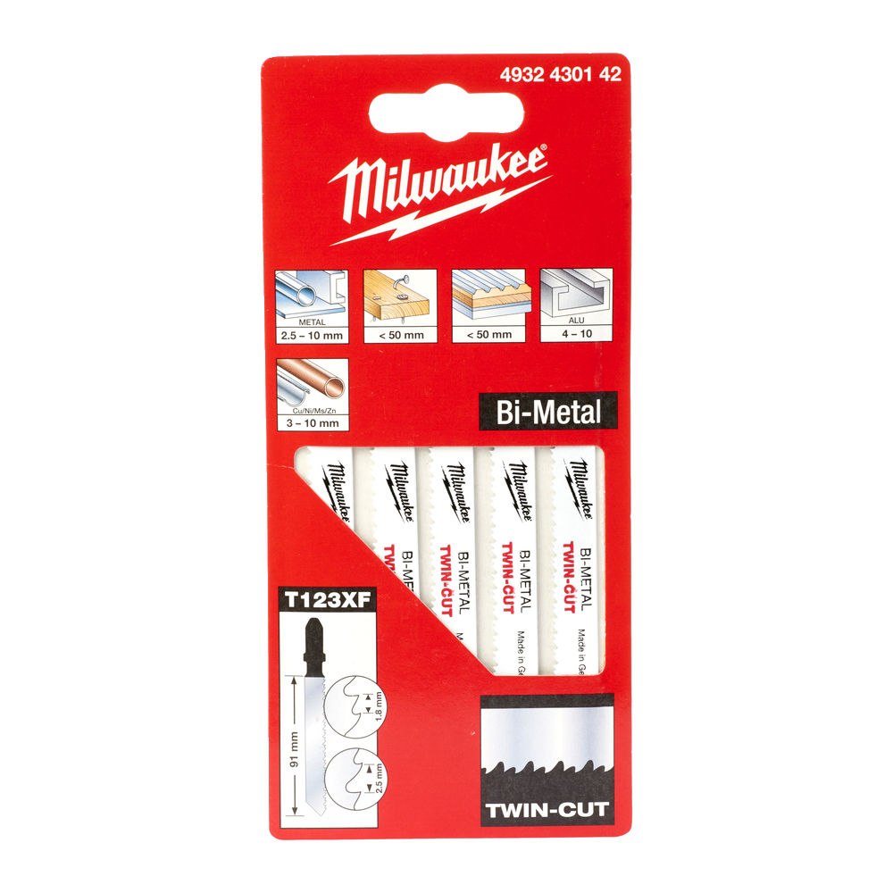 MILWAUKEE Полотна для лобзіка T123XF Bi-Metal TWIN CUT , 91мм/крок зуба2,5/1,8мм, | 4932430142