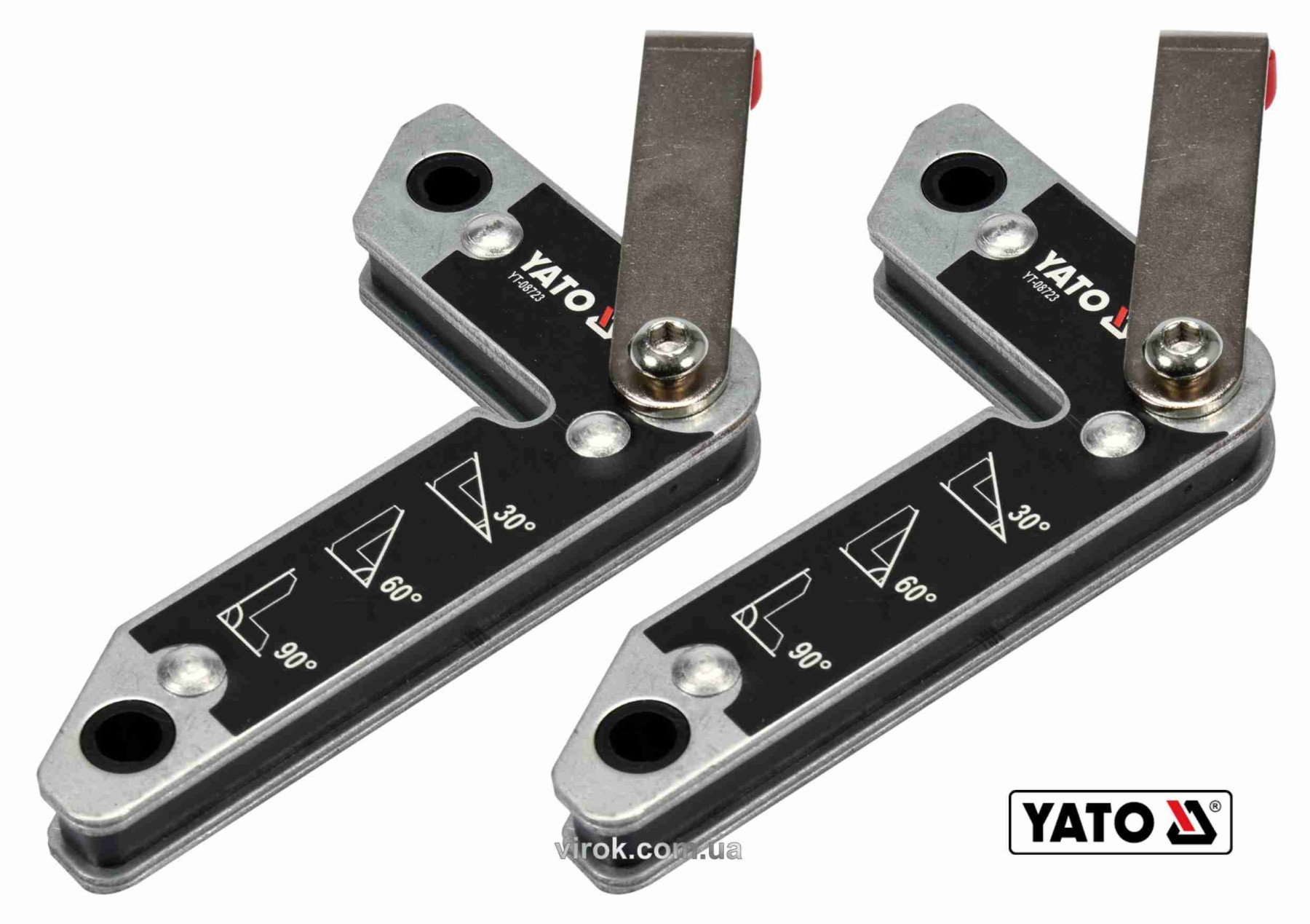 YATO Кутники магнітні для зварювання YATO: кут: 30°, 60°, 90°, сталеві, сила утримування- 32 кг, 2 ш