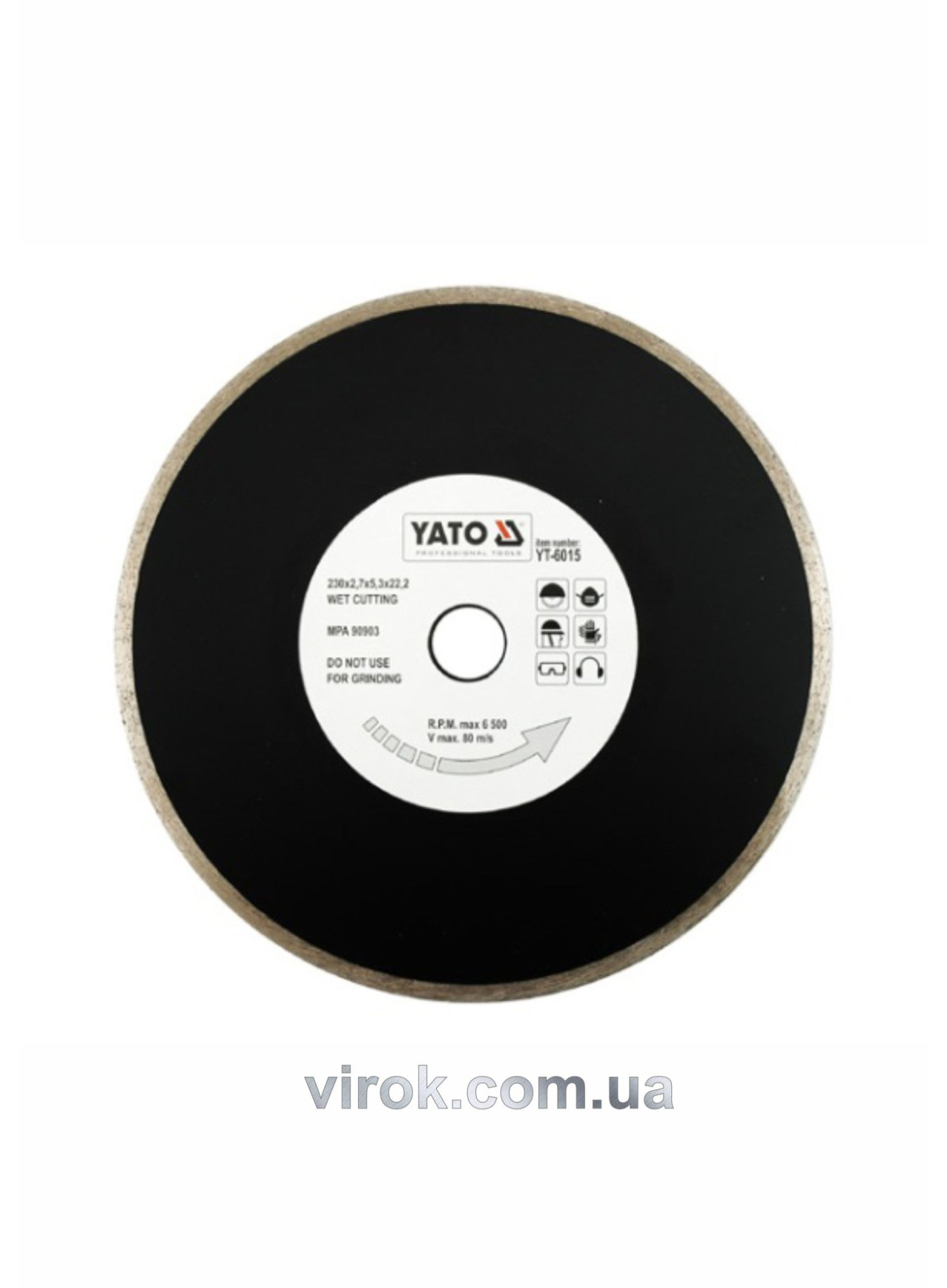 YATO Диск алмазний суцільний YATO : Ø= 230x5,3x22,2 мм. H= 2,7 мм. для мокрої різки  | YT-6015