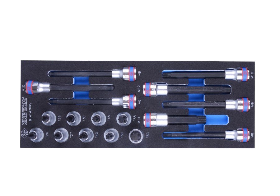 KING TONY Набор торцевых головок 1/2" TORX и SPLINE, 17 предметов (EVA ложемент) | 9-4147PRV