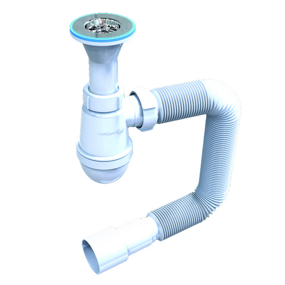 Сифон для умивальника MINI з гнучкою трубою 32х50 мм та нержавіючим випуском 1 1/4 Fonte | 77-504