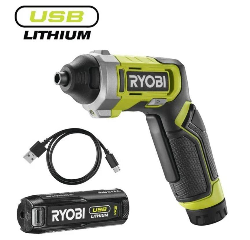 Викрутка акумуляторна RYOBI USB Lithium RSD4-120T 4В (1акум.х2Аг) 5Нм, 200об/хв