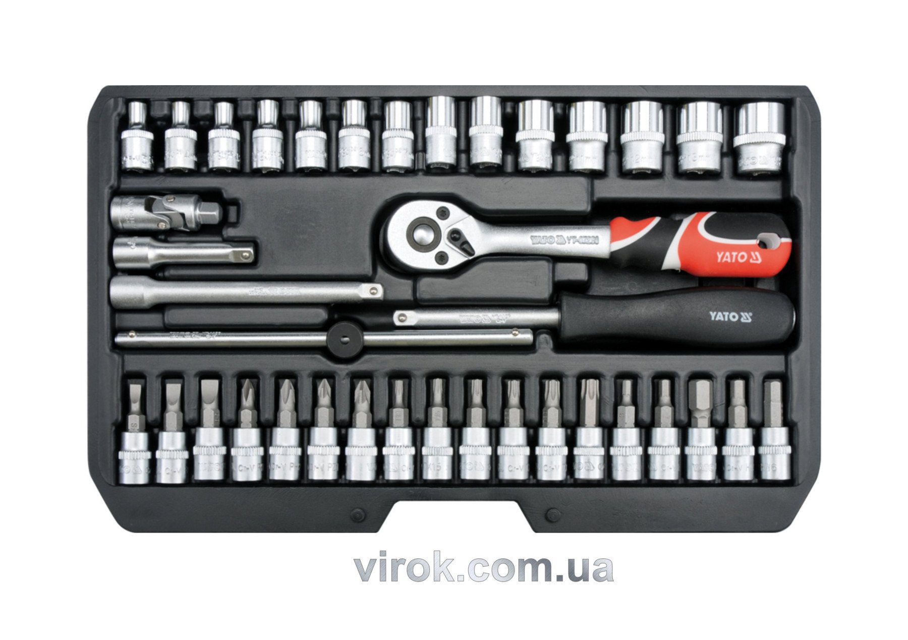 YATO Набір головок торцевих YATO : квадрат 1/4", М4-13 з інструментами. 38 шт.  | YT-14471