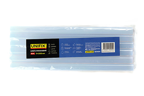 Клей стержневой прозрачный 11.0х200мм 6шт (пакет) UNIFIX