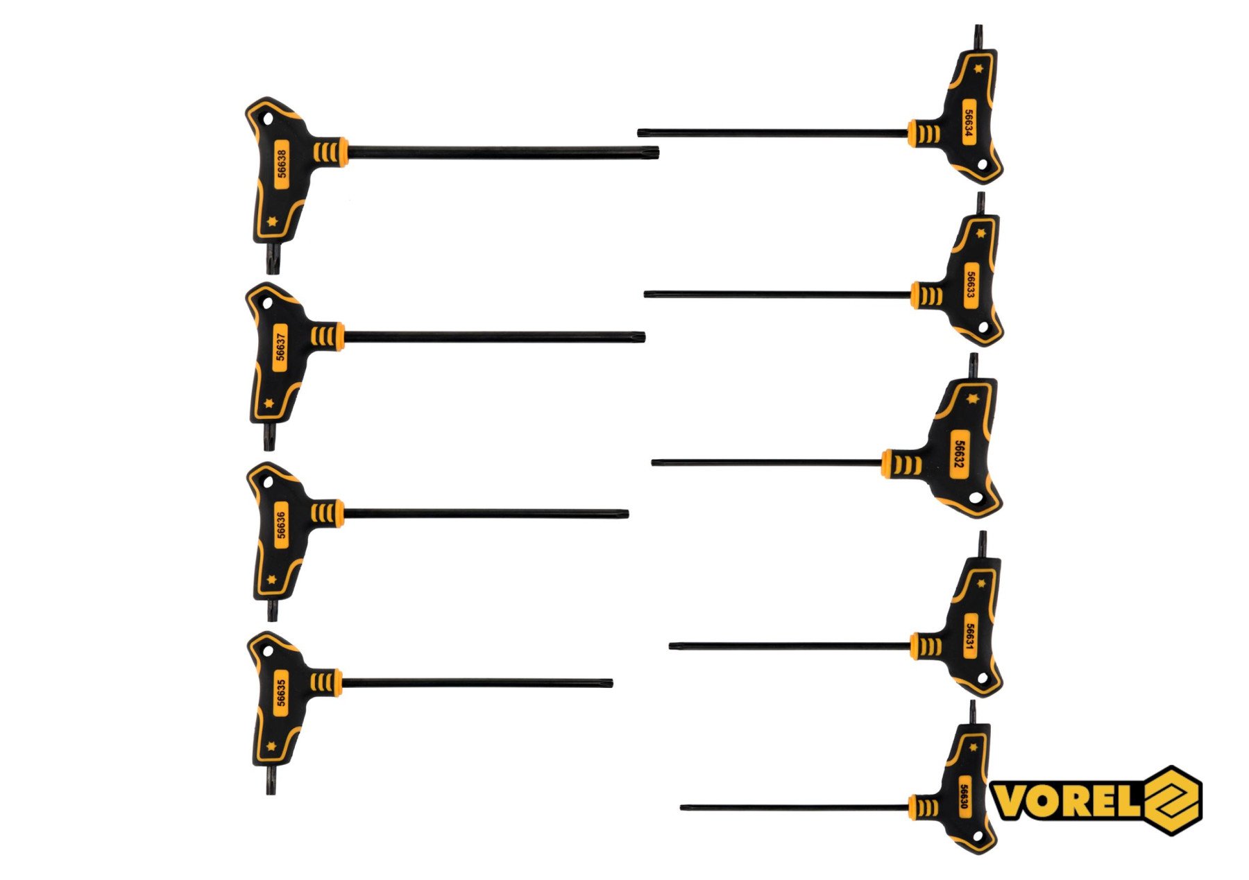 VOREL Набір ключів TORX : тип "Т", Т10-T50, L= 100-200 мм, Cr-V 6150, 9 шт  | 56639