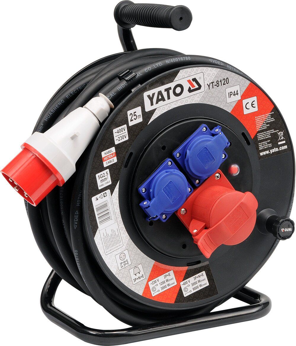 YATO Подовжувач мережевий YATO на котушці : L= 25 м. 5-жильний Ø=2,5 мм²  | YT-8120