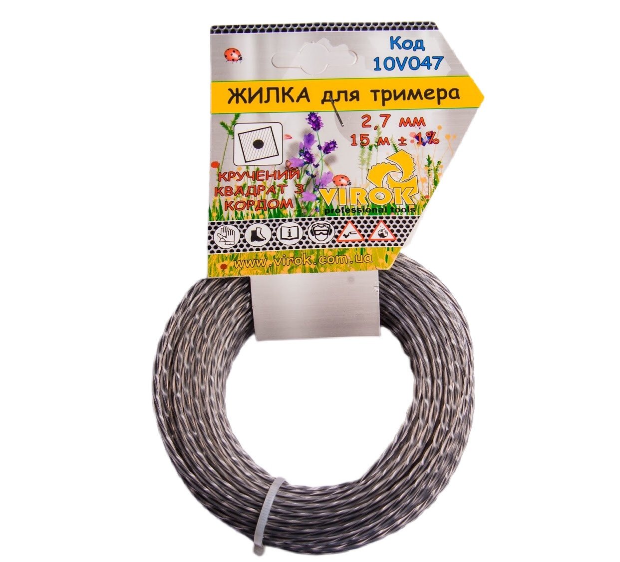VIROK Жилка для тримера "Кручений КВАДРАТ з кордом" TM : Ø= 2.7 мм, l= 15 м | 10V047