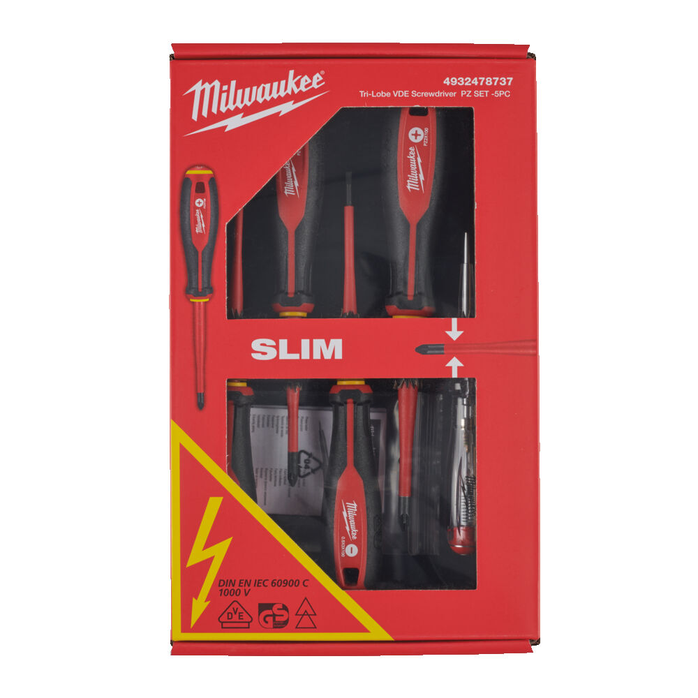 MILWAUKEE Набір викрутокVDE діелектричних (5шт); (SL3/SL4/PZ1/PZ2/викрутка-тестер) | 4932478737