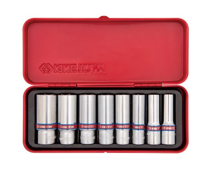 KING TONY Набор головок 3/8" 8 ед. 6-ти гранные,длинные, дюймовые | 3508SR