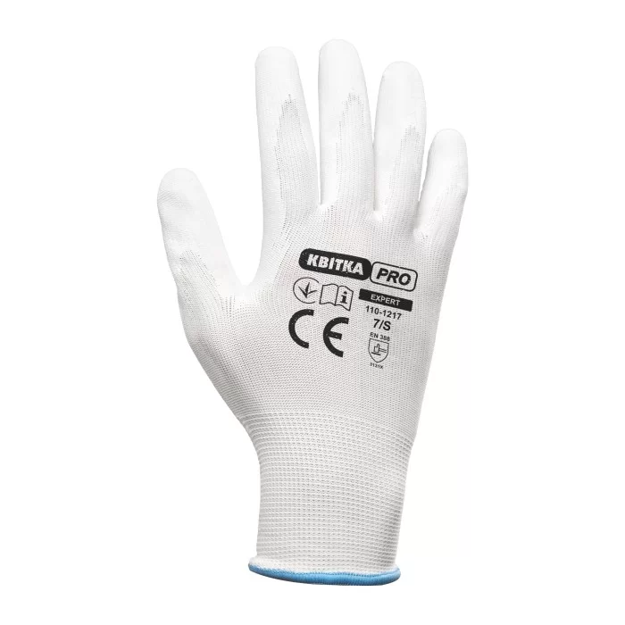 Стрейчеві рукавиці з поліуретановим покриттям КВІТКА PRO Sensitive (12 пар, S) (110-1217-07)