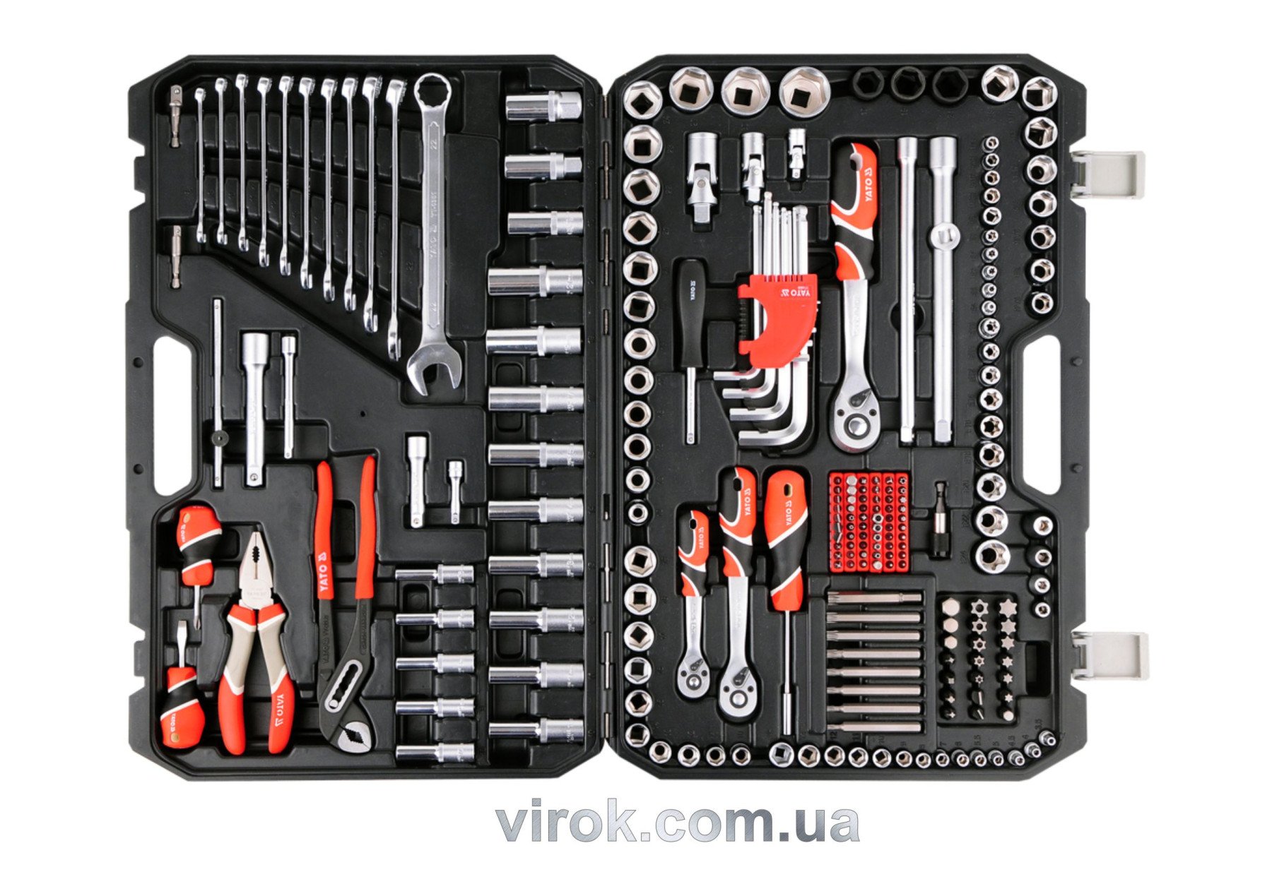 YATO Набір головок торцевих YATO : квадрат 1/2", 3/8", 1/4" з інстр-ми, насадки викруткові. 225 шт. 