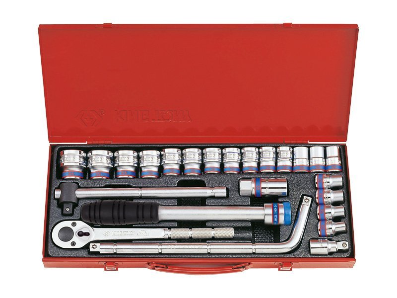 KING TONY Набор головок 1/2" 24 ед. 6-ти гранные, (10-32mm) г-образный вороток | 4533MR