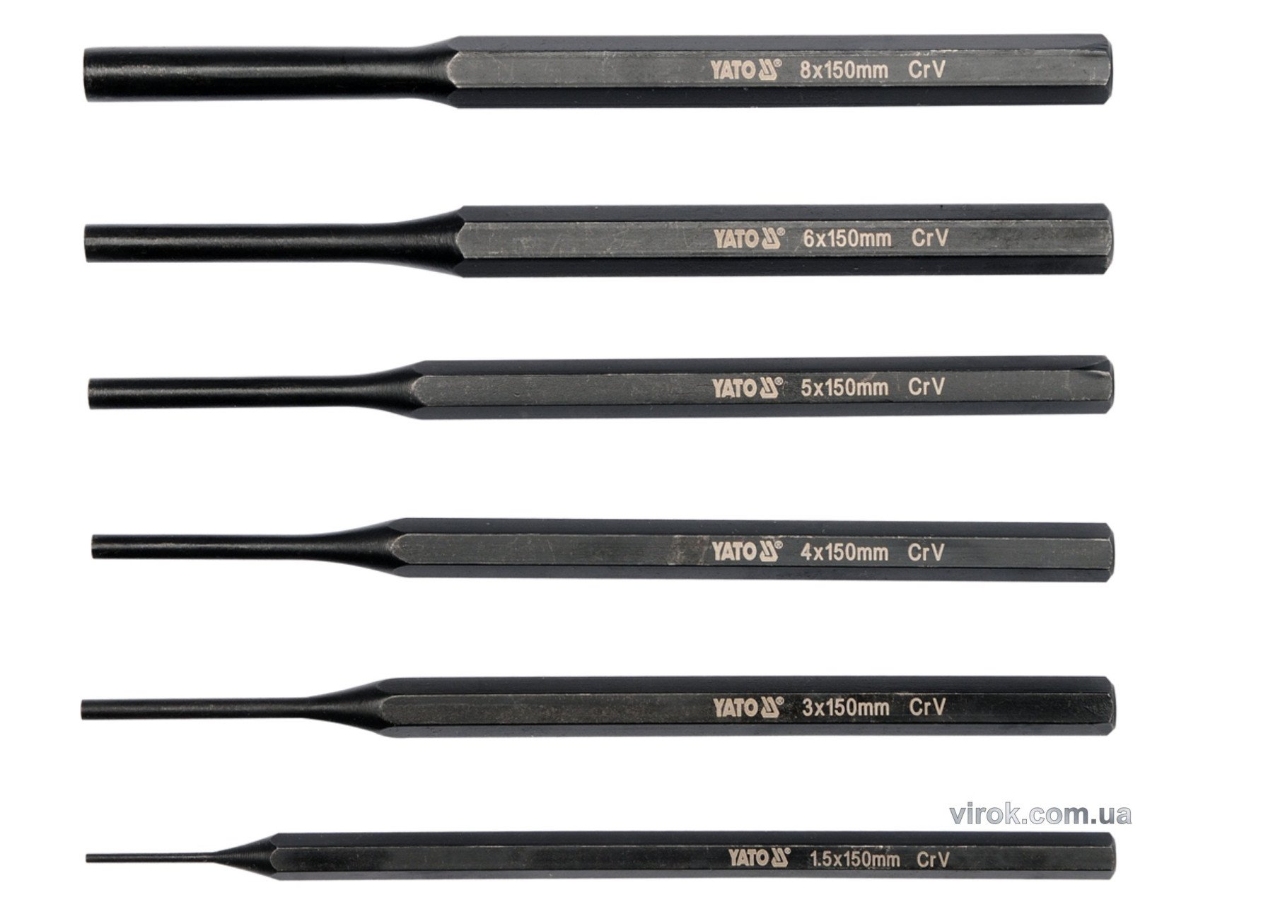 YATO Пробійники слюсарні YATO : Ø=1.5; 3; 4; 5; 6; 8 мм, l=150 мм, Набір. 6 шт.  | YT-47121
