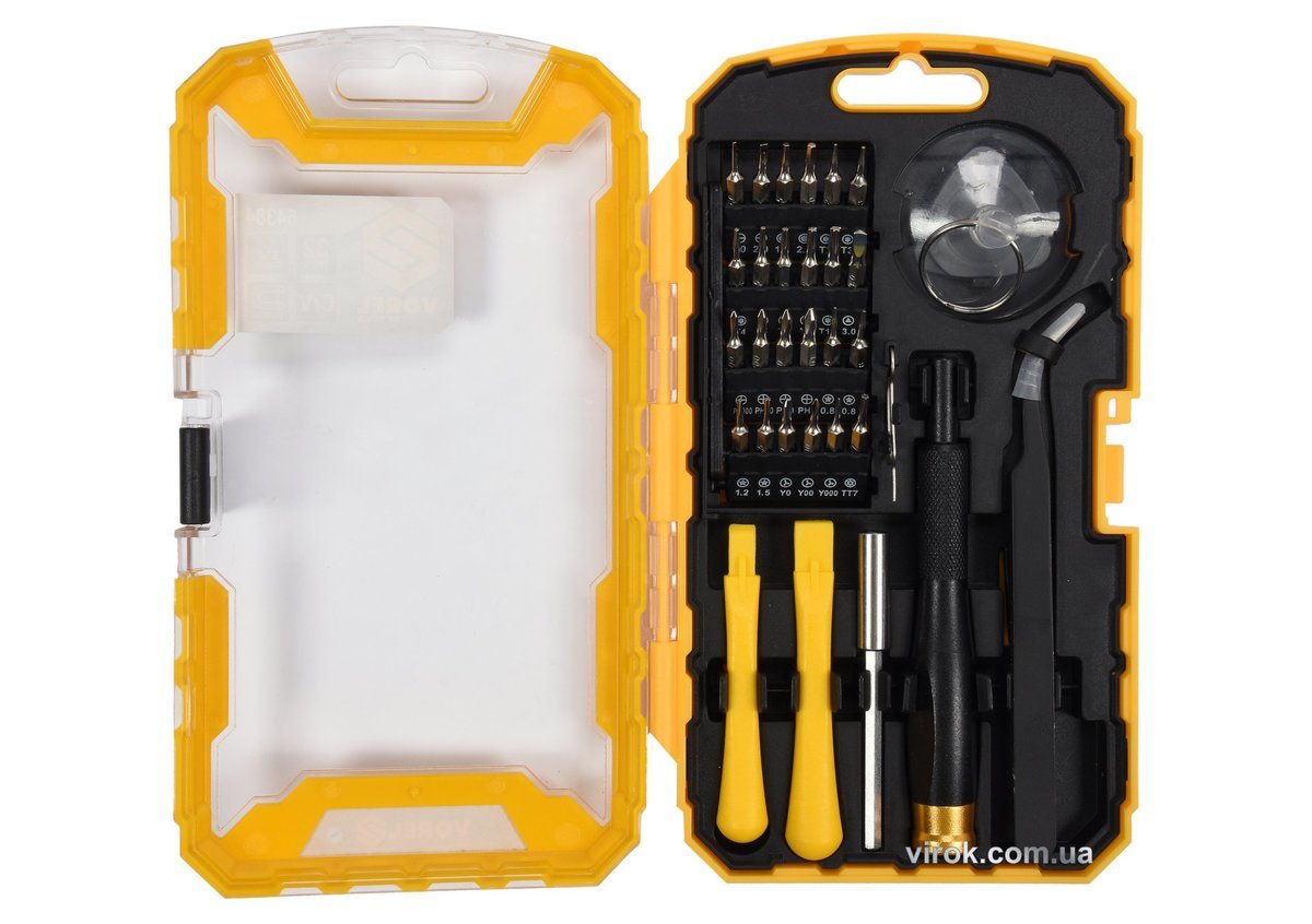 VOREL Набір насадок викруткових для ремонту моб/стац. телефонів; 32 елем.  | 64384