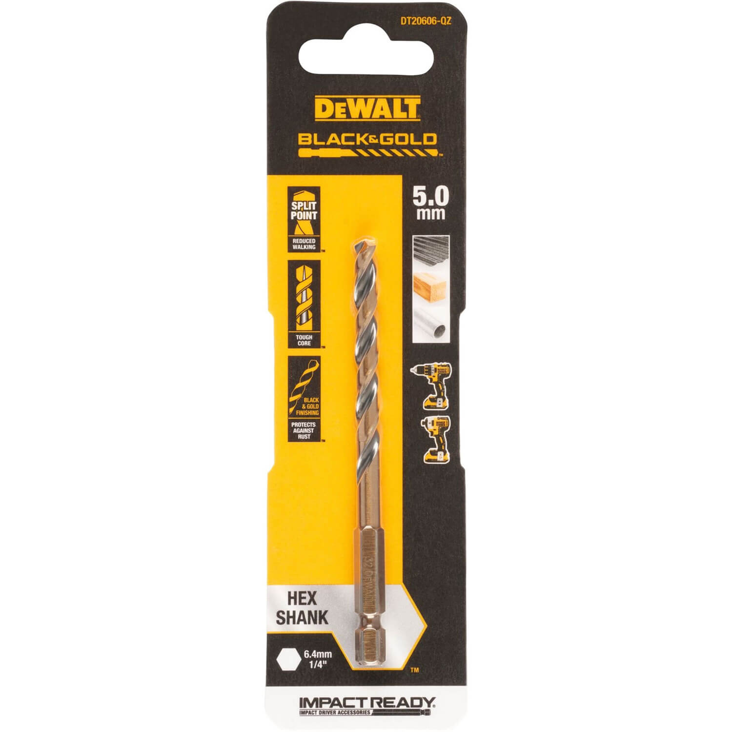 Свердло по металу DeWALT EXTREME IMPACT Black & Gold, HSS-G, Ø 5 мм, 1 шт. | DT20606