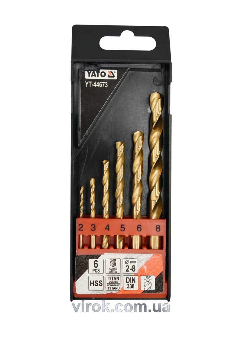 YATO Свердла по металу титанові YATO : HSS-TiN Ø= 2-8 мм. (Набір/6 Шт.)  | YT-44673