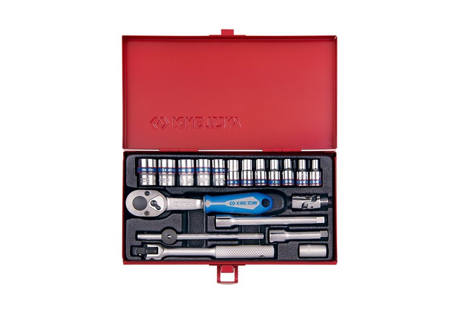 KING TONY Набор головок 1/4" 19 ед. 6-ти гранные, (4-13mm) | 2521MR