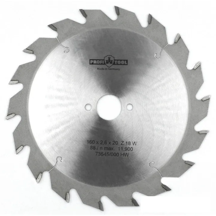 Диск пильный по дереву 160х2.6х1.6х20 мм, Z=18, форма зуба W (ATB), продольный рез PROFITOOL