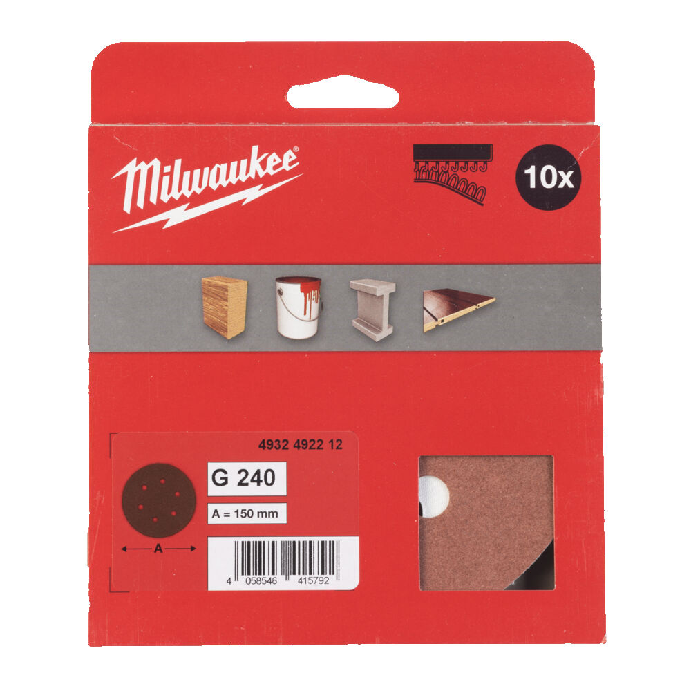 MILWAUKEE Круг шліфувальний HL 6 отв., Ø150мм, зерно 240, (10шт) | 4932492212