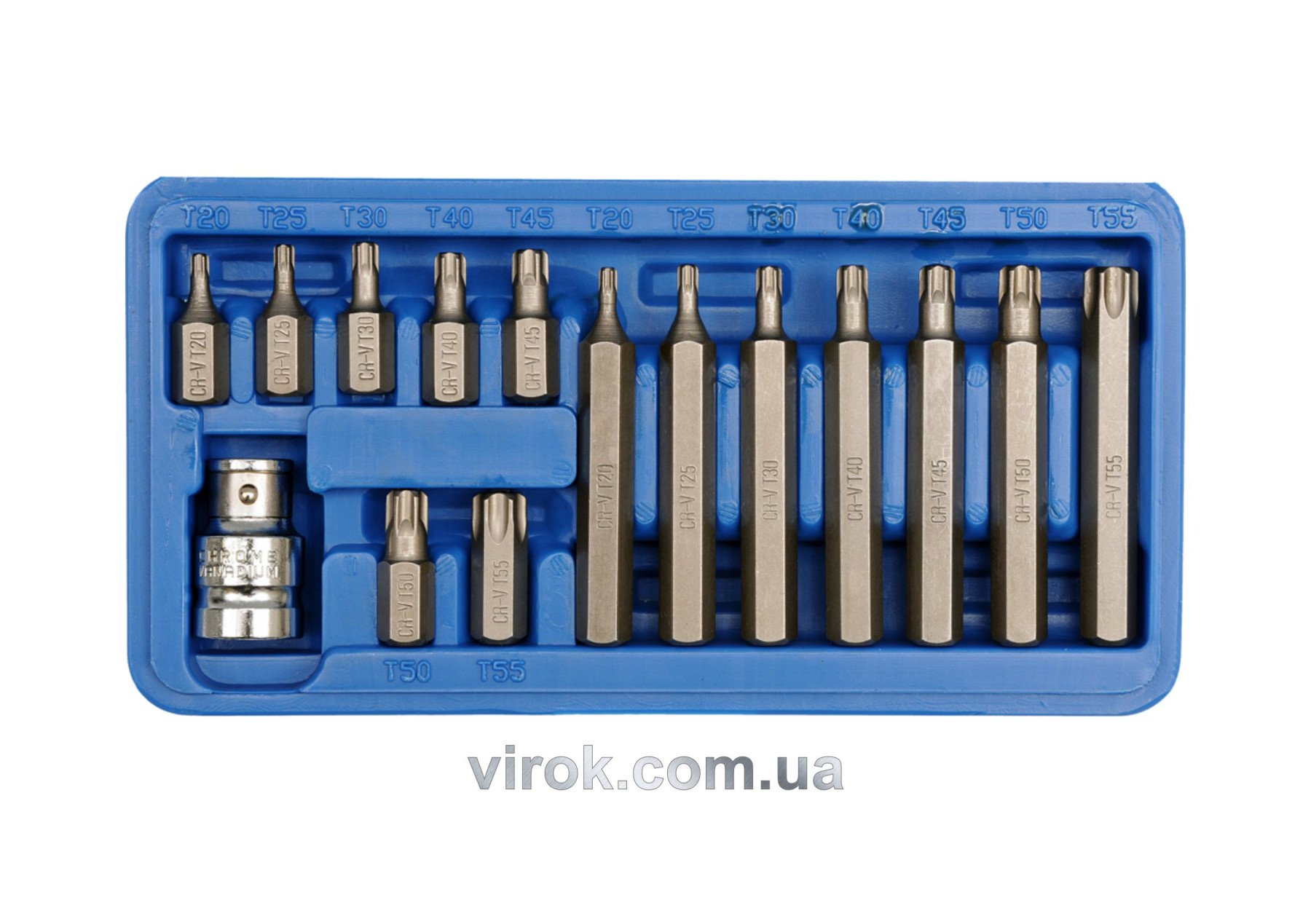 VOREL Насадки викруткові : адаптер квадрат 1/2", "TORX" T20-T55, 30 -75 мм, CrV. Набір 15 шт.  | 665