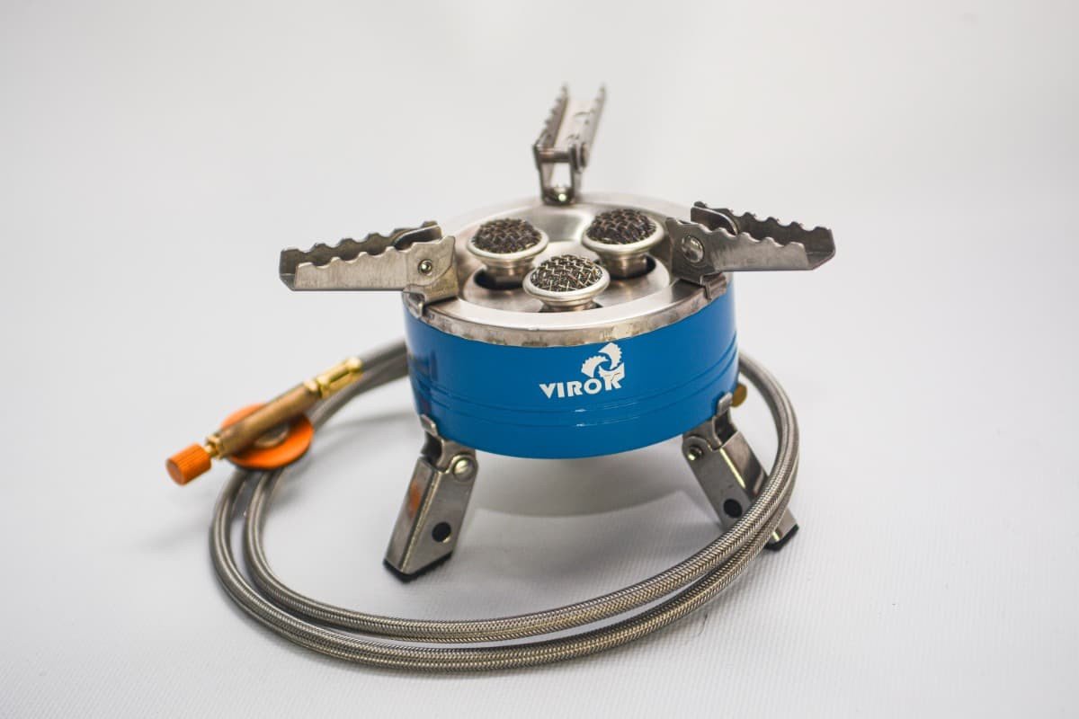 VIROK Плита газова туристична 3 комфорки+шланг з різьбовим (7/16) з'єднанням | 44V200