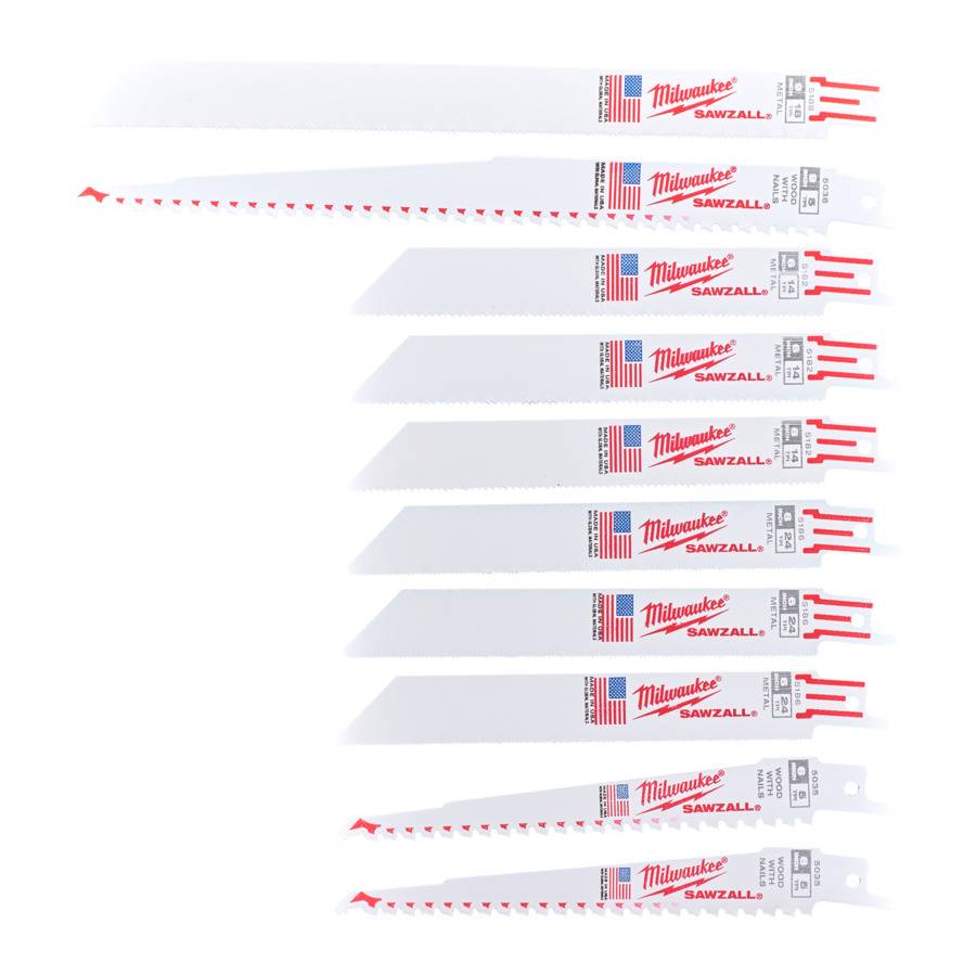 MILWAUKEE Набір полотен для шабельних пил SAWZALL THIN KERF, (10шт), пластиковий кейс