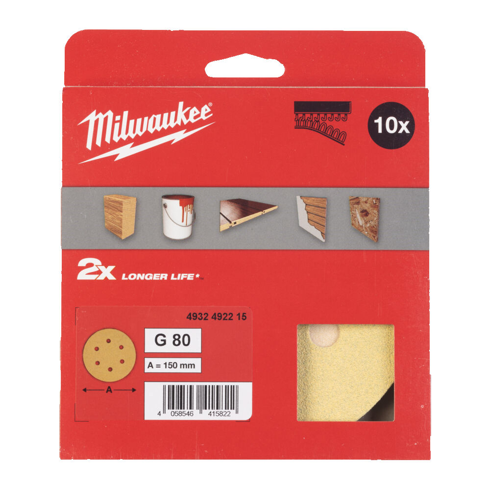 MILWAUKEE Круг шліфувальний HP 6 отв., Ø150мм, зерно 80, (10шт) | 4932492215